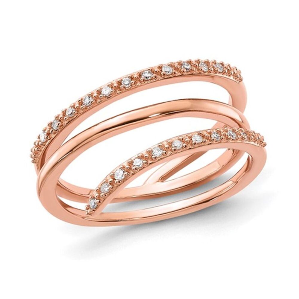 Rose Plated Sterling Silver wrap Ring with Accent Diamonds 1/10 Carat (ctw)